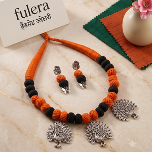Orange & Black Cotton Beads Necklace