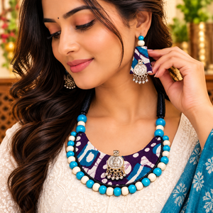 Blue & Purple Fabric Necklace Set