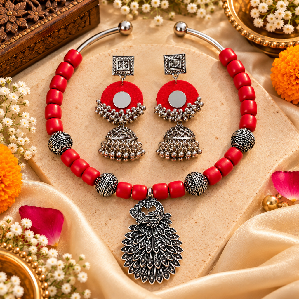 Peacock Oxidized Hasli set