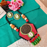 Red & Black Fabric Wooden Beads Jewellery