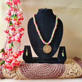 Pink green beads necklace