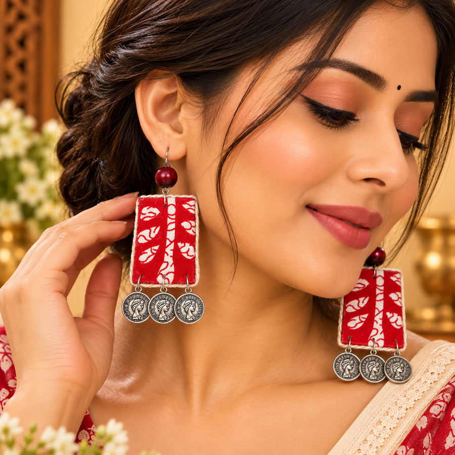 Red Fabric Earrings