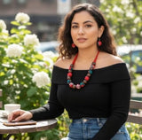 Red and brown wooden beads necklace