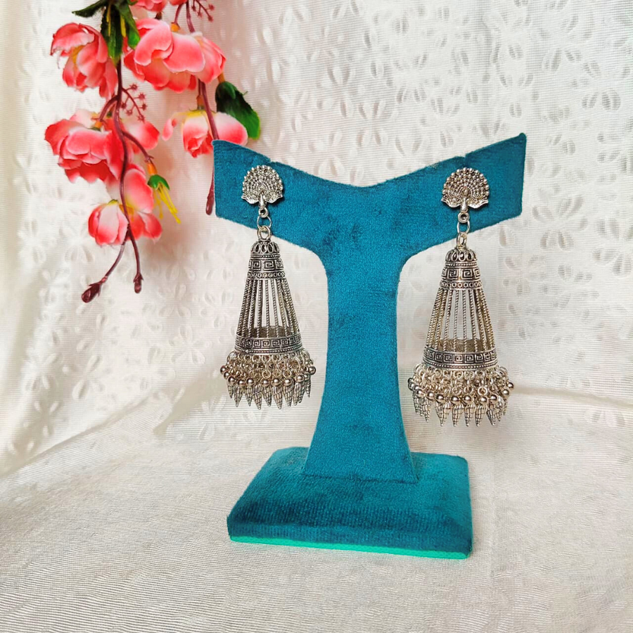 Rajwadi Silver Jhumka