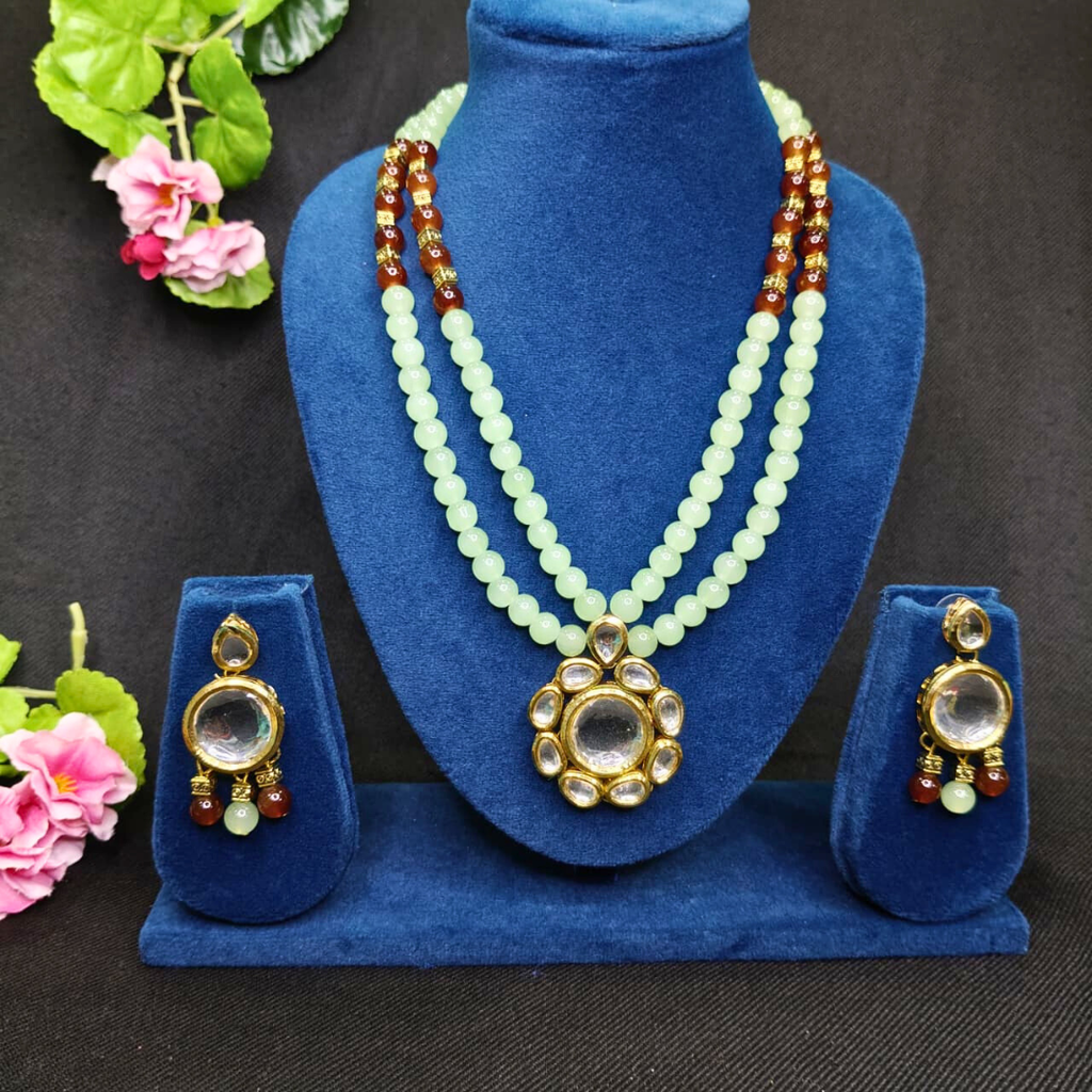 Mint Green Kundan Pendant Set