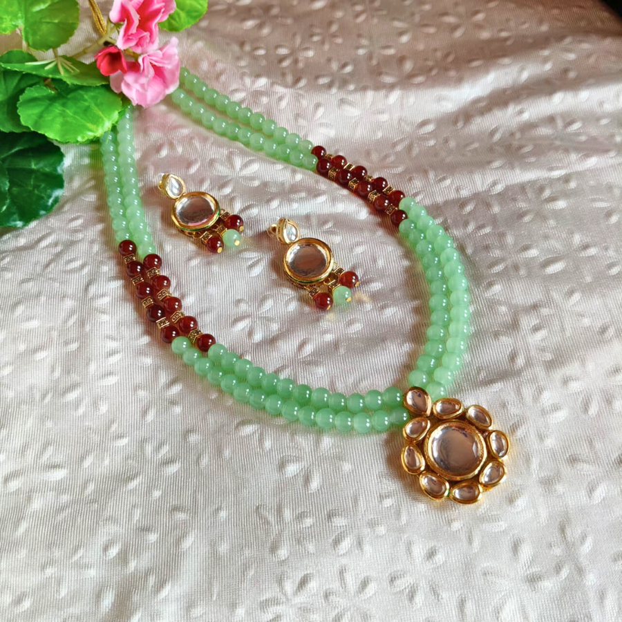 Mint Green Kundan Pendant Set
