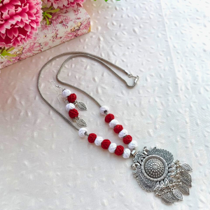 Red & White Cotton Beads Necklace