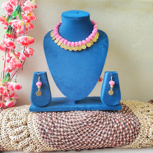 Pink cotton beads necklace