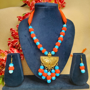 Orange cotton beads necklace