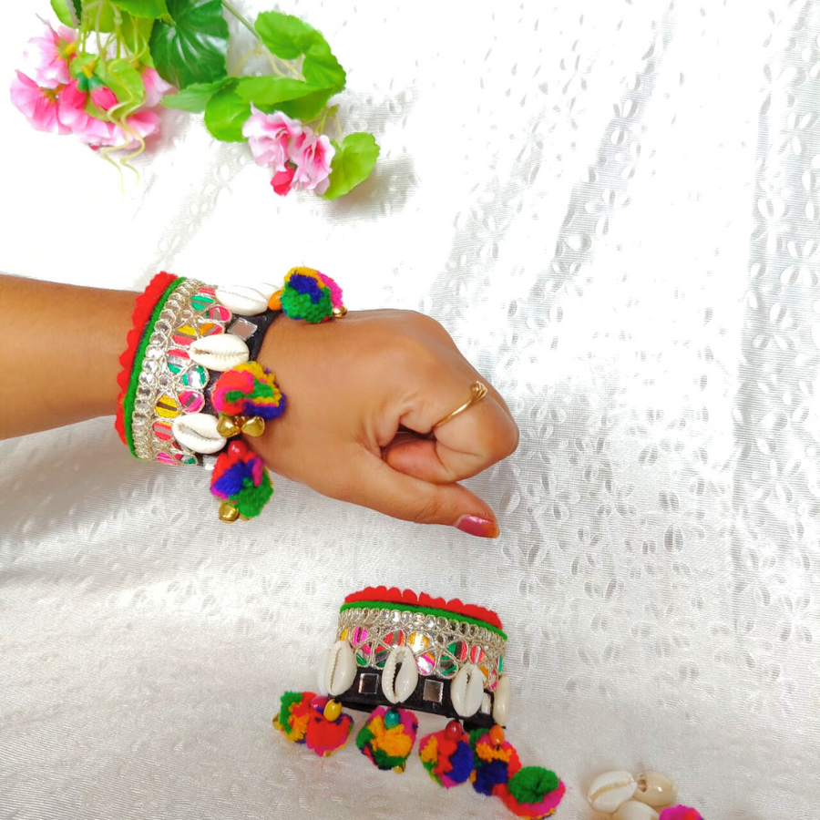 Multicolour Pompom & Couri Handcuff